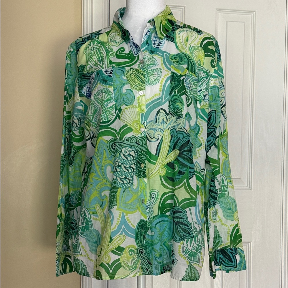 Chicos Semi Sheer Lightweight Funky Floral Pattern Semi Sheer